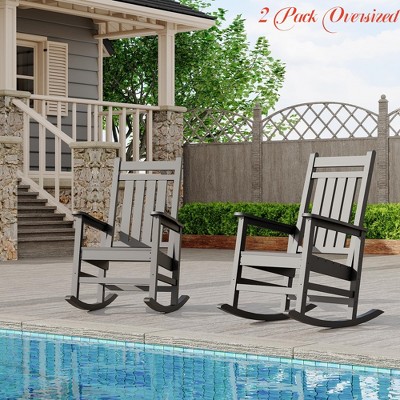 1/2 Piece Lawn Outdoor Rocking Chair, All-Weather Patio Rocking Chairs for Porch, Outdoor Patio Rockers w/ High Back & Wide Seat