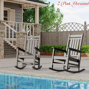 1/2 Piece Lawn Outdoor Rocking Chair, All-Weather Patio Rocking Chairs for Porch, Outdoor Patio Rockers w/ High Back & Wide Seat - 1 of 4