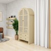 70" Natural Arched Rattan Armoire Wardrobe Cabinet with Drawers and Adjustable Shelves, Tall Bedroom Storage Organizer with Rattan Doors - Panipeachy - 3 of 4