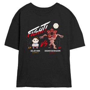 Juniors Stranger Things Fight Eleven vs Demogorgon Pixels T Shirt - 1 of 4