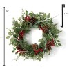 Sullivans Artifical Pine and Berry Wreath and Hanger Set 24"H Wreath 14"H Hanger, Green and Black - 3 of 4