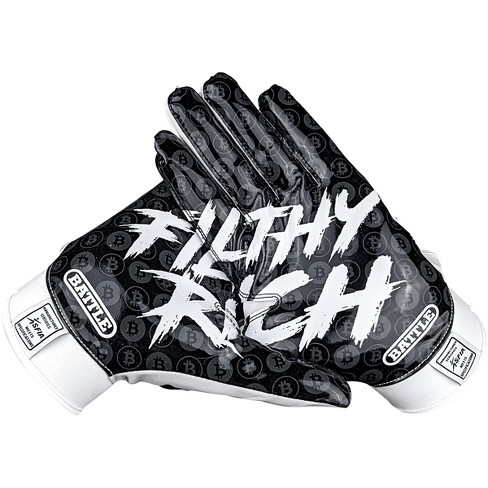 Battle Sports Adult Filthy Rich Football Receiver Gloves Black white Target