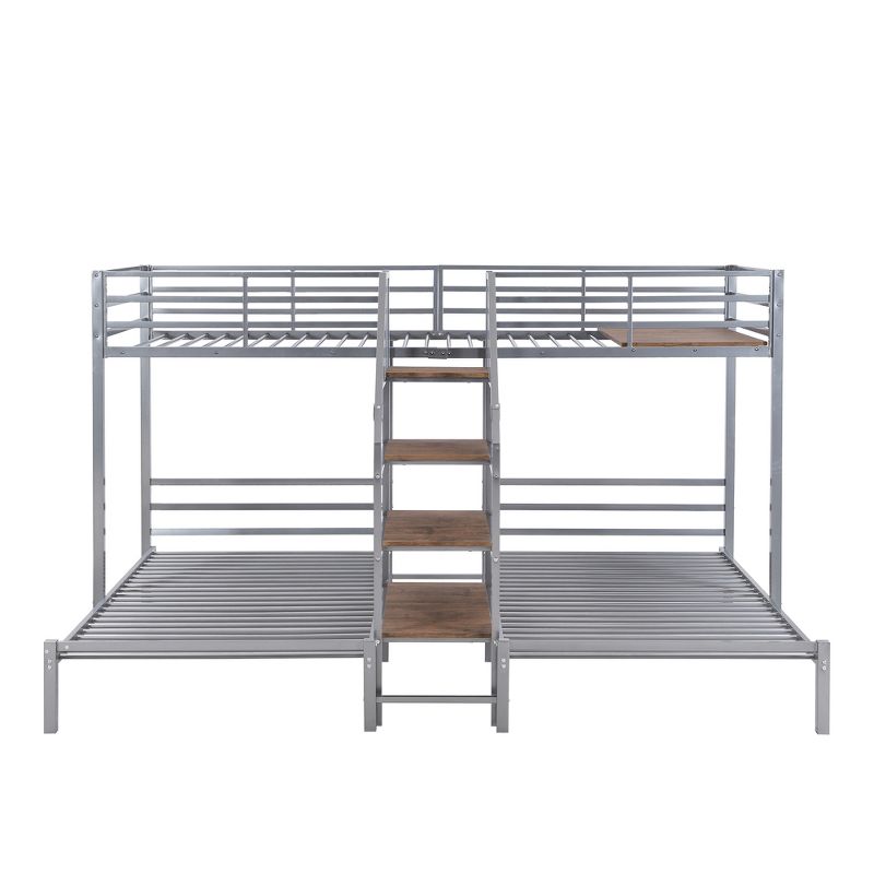 Metal Twin over Twin & Twin Bunk Bed, Triple Bunk Bed with Storage Shelves Staircase - ModernLuxe, 5 of 10