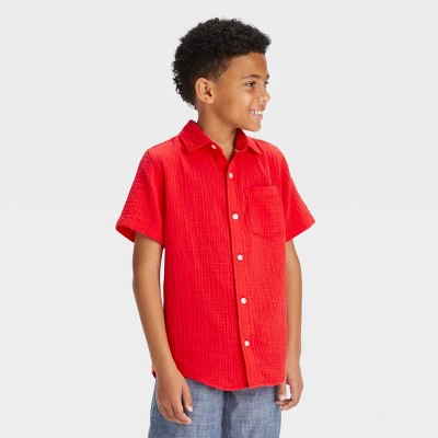 Boys' Short Sleeve Jersey Button-down Shirt - Cat & Jack™ Orange Xs : Target