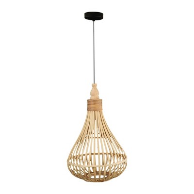 1-Light Armsfield Bell Pendant with Wood Shade Brown - EGLO