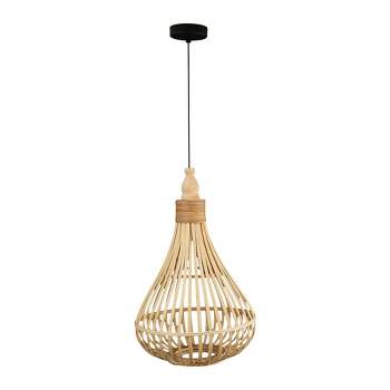 1-Light Armsfield Bell Pendant with Wood Shade Brown - EGLO