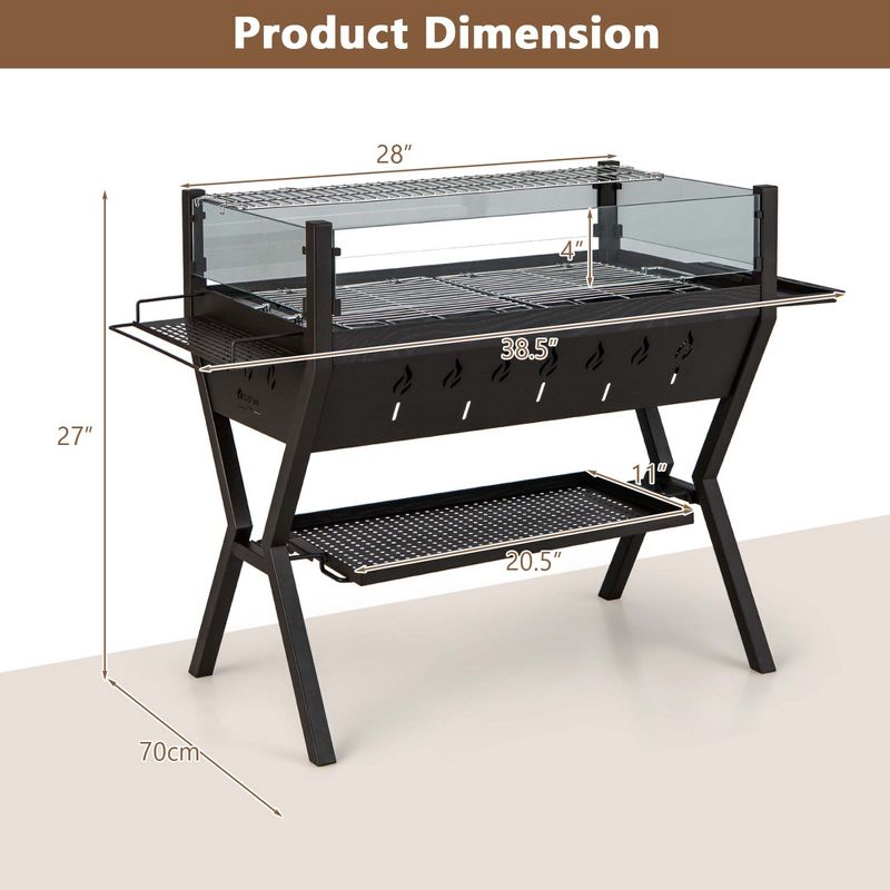 Costway Stainless Steel Barbecue Charcoal Grills with Seasoning Racks & Storage Shelf, 3 of 10