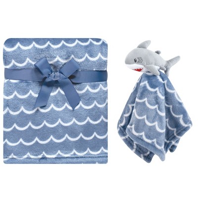Hudson Baby Infant Boy Plush Blanket with Security Blanket, Shark, One Size