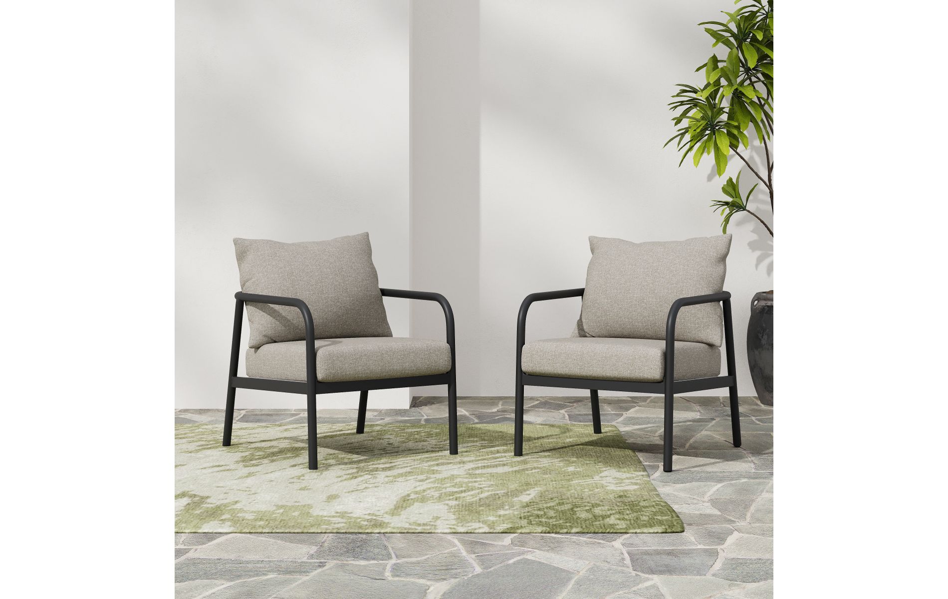 Modern Aluminum Outdoor Club Chair Set of 2, Weather-Resistant Lounge with Cushions, 26"W Minimalist Patio Seating-3irtyhousy