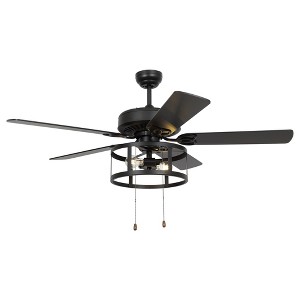 Parrot Uncle 52" Industrial Black Pull Chain Ceiling Fan with Light - 1 of 4