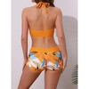 Elerevyo Women's Leaf Print Color Block Bikini Sets, Halter Top Boyshorts Bottom Swimwear Bathing Suits 1 Set - 3 of 4