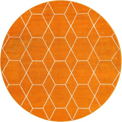 Trellis Frieze 8' Round Orange Synthetic Area Rug