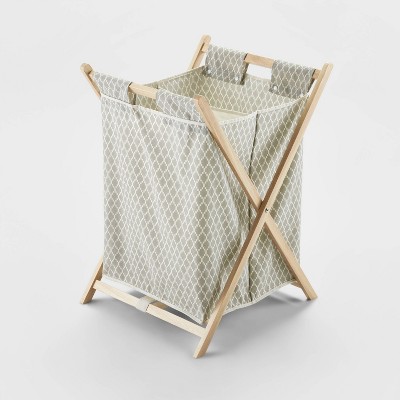 Photo 1 of Wooden X-Frame Double Hamper Gray Diamond Print - Brightroom