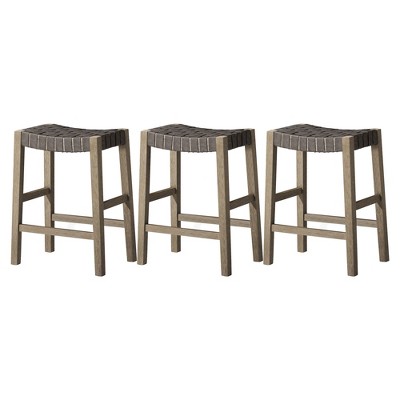Maven Lane Emerson Backless Saddle Kitchen Stool in Vegan Leather Seat, Set of 3