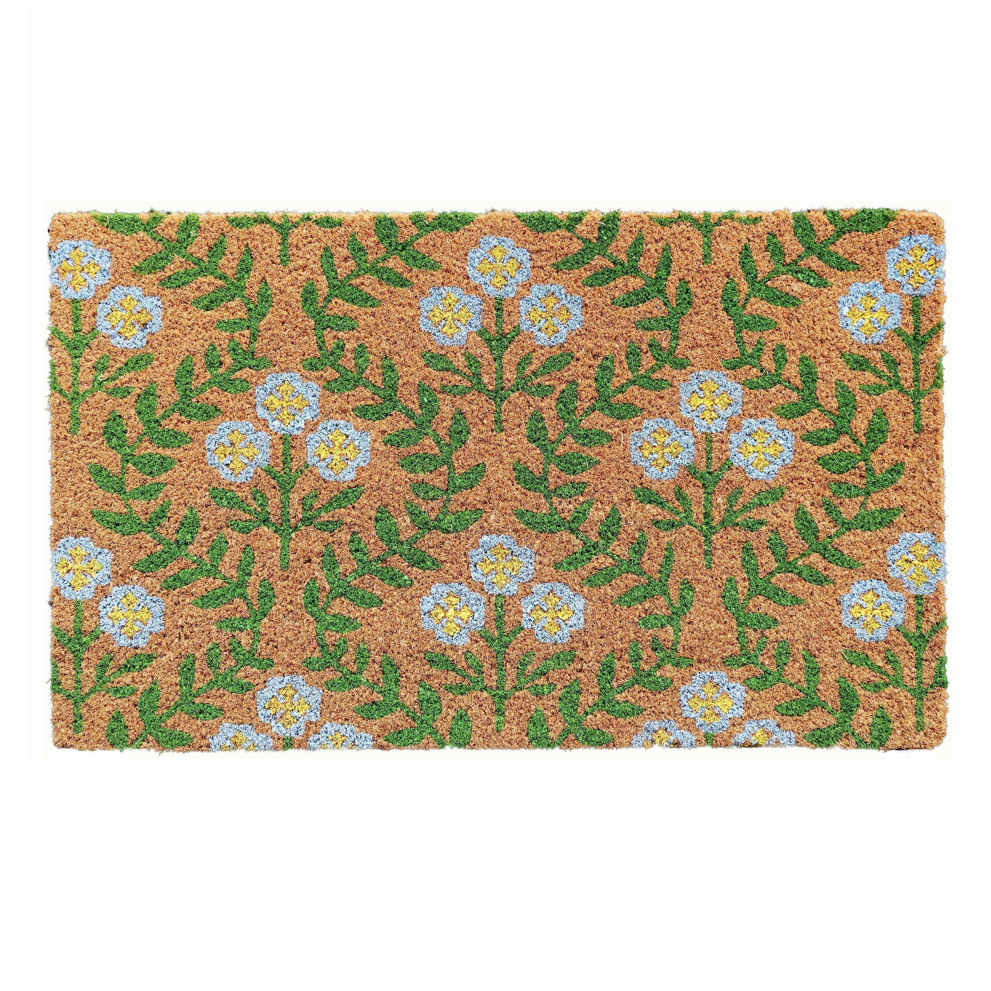 18"x30" Boxwood Flower Coir Doormat Nautral/Green/Blue