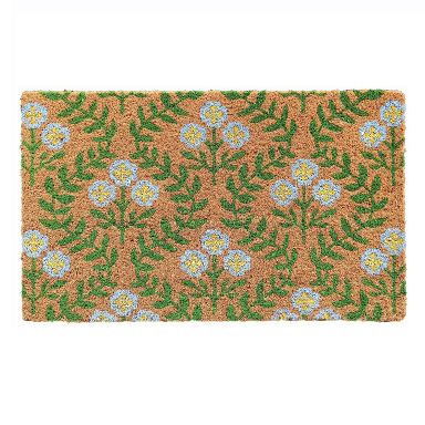 18"x30" Boxwood Flower Coir Doormat Nautral/Green/Blue