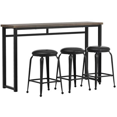 4 Piece Table Set Modern Counter Height Pub Table Set Long Console Table With 3 Stools For Dining Room Bistro
