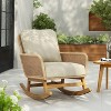 Outdoor Rocking Chair, Patio Rattan Rocker With Seat and Back Cushions, Outdoor Rocker with Wood Frame for Poolside, Balcony, Porch, Backyard - 2 of 4