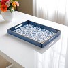 HomeRoots 16" Blue And White Geometric Star And Trees Serving Tray With Handles - 2 of 4