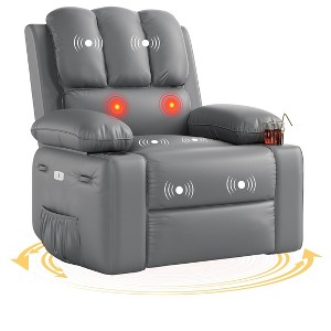 Recliner Chair with Heat and Massage - 360° Swivel&Faux Leather Rocking Chair with Cup Holder for Living Rooms, Bedrooms - 1 of 4