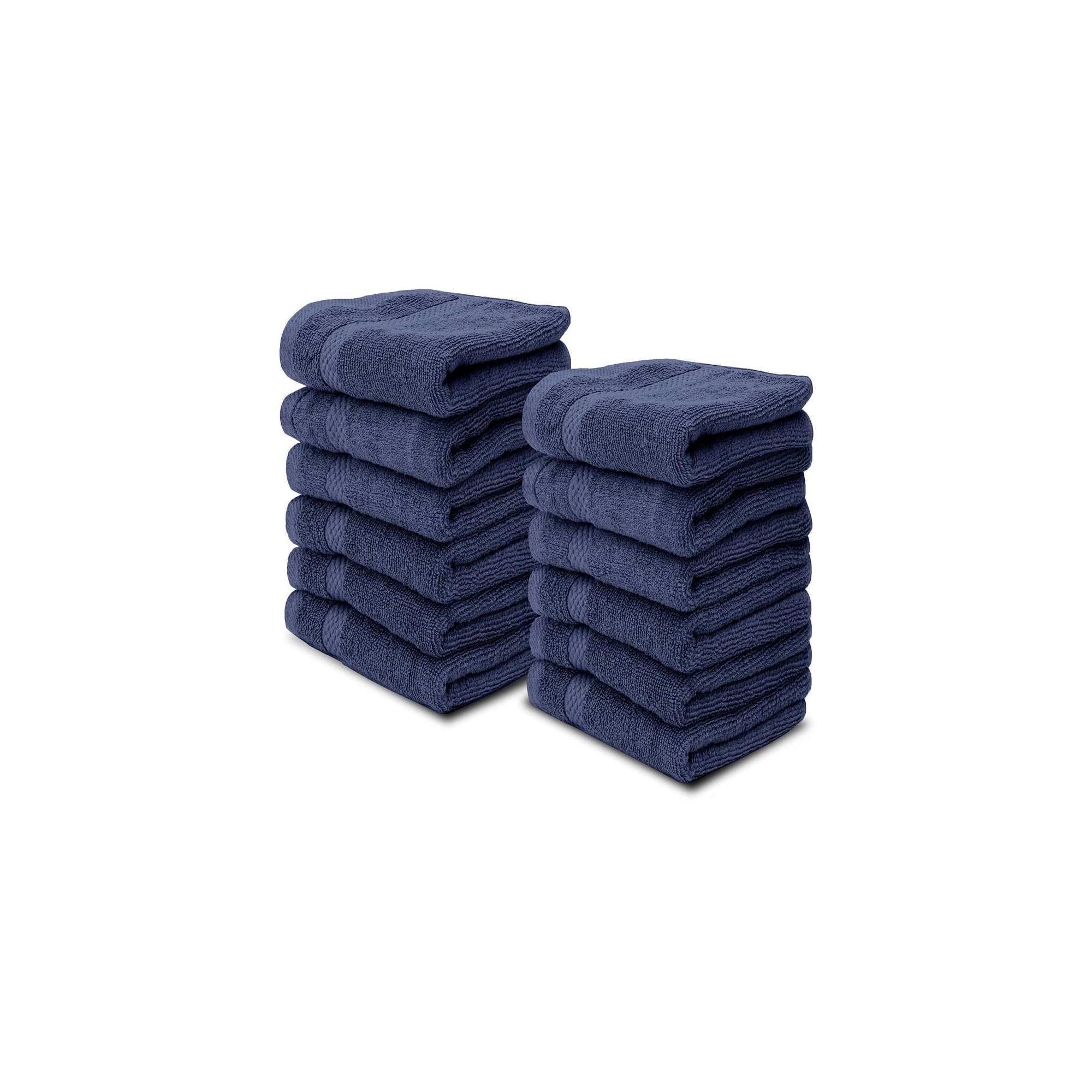 White Classic Luxury 100% Cotton Washcloths Set of 12 - 13x13" Navy