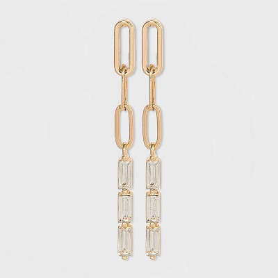 Links and Baguette Stone Drop Earrings - A New Day™ Gold