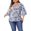 Agnes Orinda Women's Plus Size Floral Print V Neck Tiered Ruffle 3/4 Sleeve Casual Blouse - 2 of 4