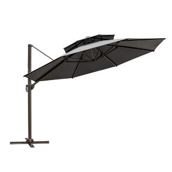 11.5' Round Double-Top Cantilever Umbrella, Aluminum Frame, UV-Resistant Polyester, Adjustable Crank System - Crestlive Products
