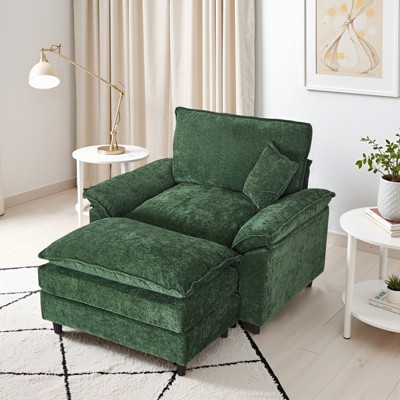 IULULU Sectional Sofa, Chenille Cloud Couch Comfy Upholstered Sofa with Ottoman