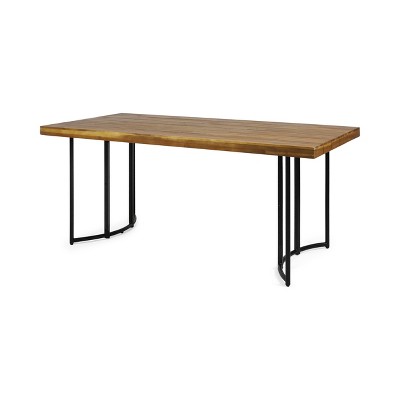 Christopher Knight Home Noah Outdoor Modern Industrial Acacia Wood 72" Dining Table, Teak and Black