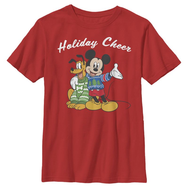 Boy's Disney Holiday Cheer With Mickey & Pluto T-Shirt, 1 of 5