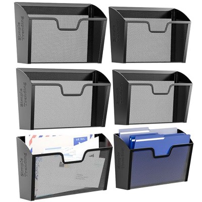 Simple Trending 6 Pockets Wall File Organizer Storage for Office, Metal Mesh Mounted Hanging File Holder, Black