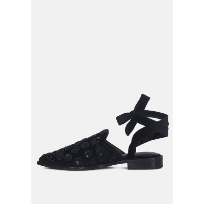 Женские сабо Rag & Co Mande Velvet Mules Black Flat Slip-On Pointed Toe Hand-Embroidered 7 — фото 4