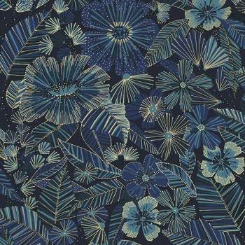 Tempaper Metallic Bloom Beautiful Blue Peel and Stick Wallpaper