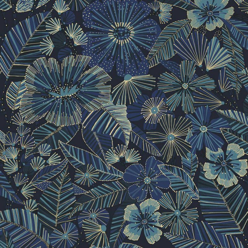 Tempaper Metallic Bloom Beautiful Blue Peel and Stick Wallpaper, 1 of 6