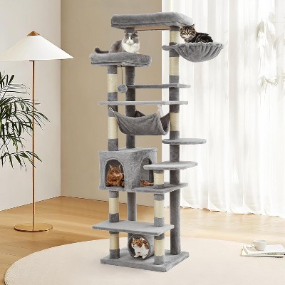 Nasitip 67-Inch Cat Tree for Large Cats, Multi-Level Tower with Hammock, Condo, Scratching Posts, Perches & Feeding Area