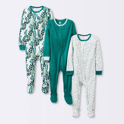 Baby 3pk Foliage Tight Fit Zip-Up Sleep N' Play - Cloud Island™ Forest Green 12M
