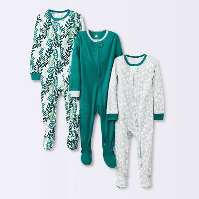 Image of Baby 3pk Foliage Tight Fit Zip-Up Sleep N' Play - Cloud Island™ Forest Green 12M