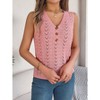 Womens Knit Sweater Tank Tops Casual Summer V Neck Loose Fit Sleeveless Button Pointelle Shirts - 4 of 4