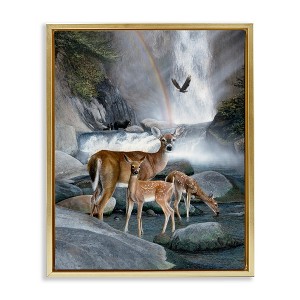 Stupell Industries Deer Family by Waterfall Black Framed Floater Canvas Wall Art - 1 of 4
