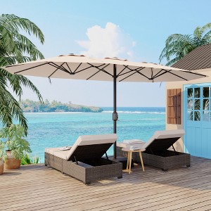 Outdoor Double-Sided Rectangle Market Umbrella, 15FT Large Patio Umbrellas With Base Included, Double-Topped Patio Umbrella for Poolside Lawn Backyard - 1 of 4