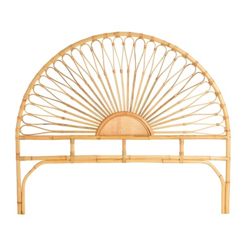 Storied Home King Bali Sunrise Woven Rattan Headboard Natural Boho Eclectic Style Wall Mounted