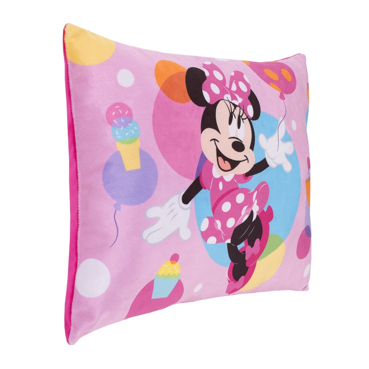 NoJo Disney Minnie Mouse Let's Party Pink, Turquoise, Lavender, and Yellow Balloons, Ice-cream Cones, and Cupcakes Plush Toddler Pillow - thumbnail 2
