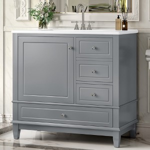 KTMBDW Bathroom Vanity with Ceramic Sink, Wooden Door Bathroom Storage Vanity, Small Quick Assembly Bathroom Cabinet - 1 of 4
