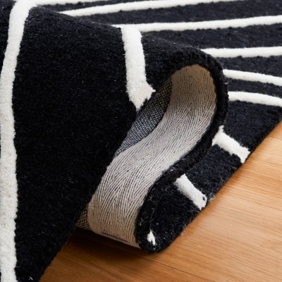 Ivory and Black Hand-Tufted Wool Abstract Area Rug