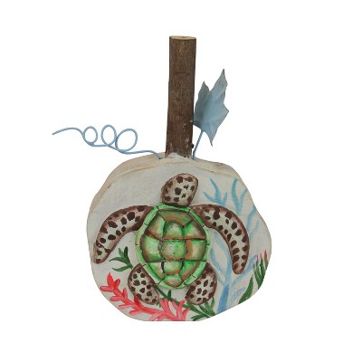 Beachcombers 7" WOOD PAINTED NAUTICAL BLOCKS with TURTLE