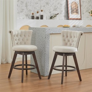 RISOKEYS 26" Counter Height Bar Stools Set - 360° Swivel Stools with Back & Hand-Tufted Button, Upholstered Velvet Counter Stools on Wood Legs - 1 of 4