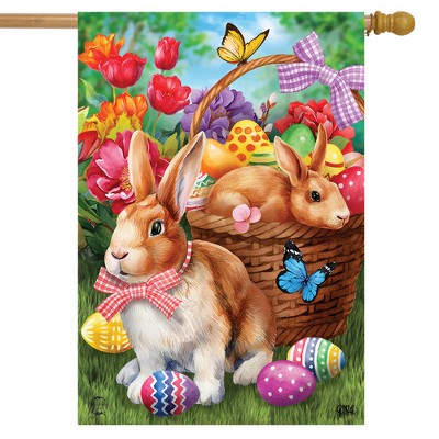 Easter Bunnies and Basket Multicolor Polyester Garden Flag