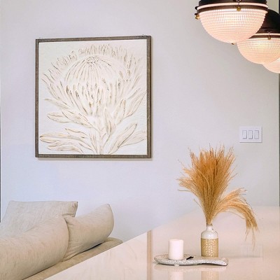 Gold-Brushed Embossed Protea Artwork with Weathered Wood Frame