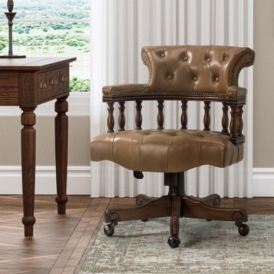Zacharie  Chesterfield Captains Classical Genuine Leather Height-adjustable Executive Chair with Nailhead Trims  | KARAT HOME